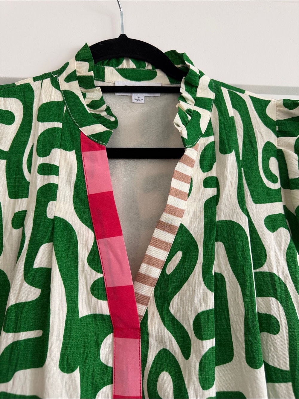 THML Green and White Abstract Print Dress with Pink Trim - Picture 3 of 3